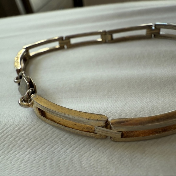Sterling Silver Italy 925 link Bracelet with bar hinge clasp - Picture 3 of 4